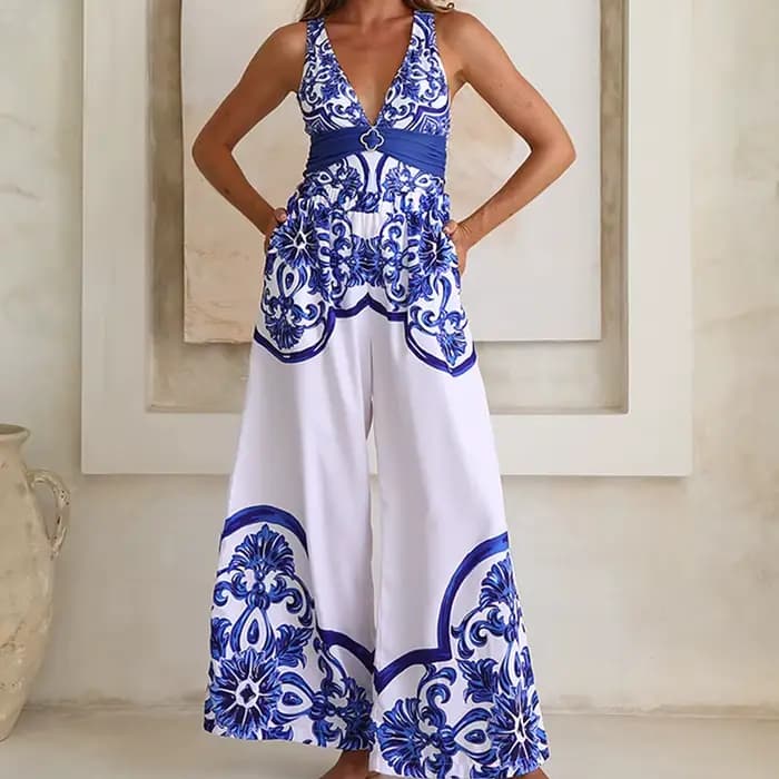 Femme maillots de bain 2025 robe de plage col en V classique majolica série motif imprimé une pièce maillot