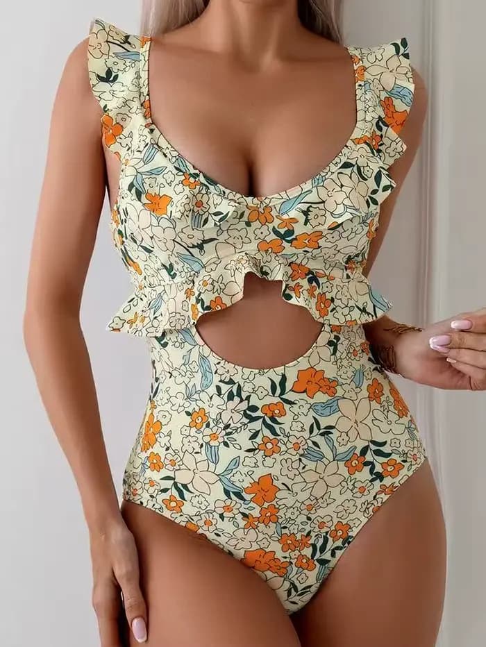 Nouveau Maillot de Bain Femme 2026 Une Pièce Bikini Floral Volants Plage Été Monokini Biquinis