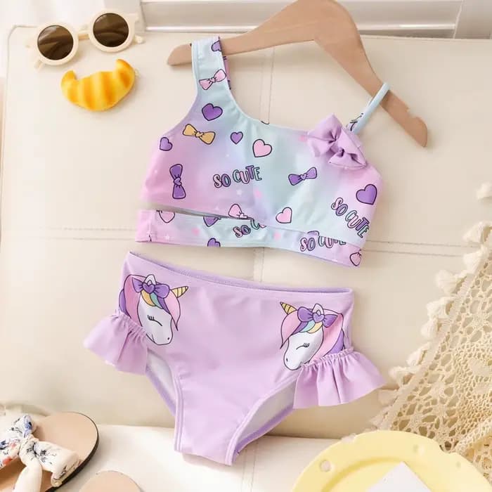 Maillot de bain bikini taille haute à volants pour petites filles 2026