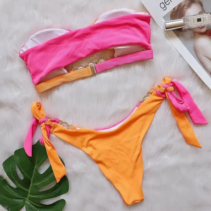 Luxuryt BanRibBikini-Maillot de bain en biscuits découpé pour femme