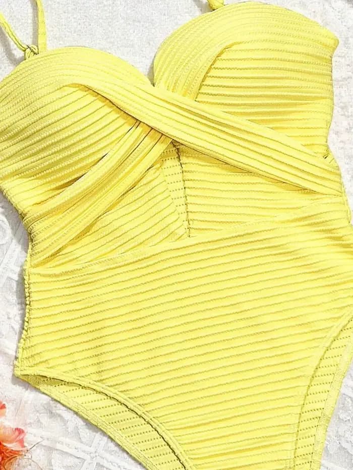 DEAK Sexy jaune évidé une pièce maillot de bain pour femmes