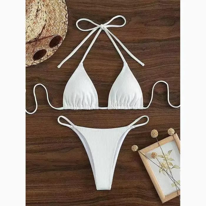 Maillot de bain bikini côtelé blanc pour femme