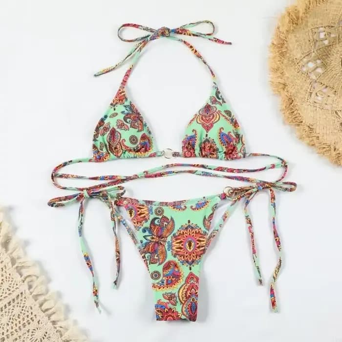 Maillot bain triangulaire pour femmes, à mode, string, col licou, avec cravate réglable cou, 69HD
