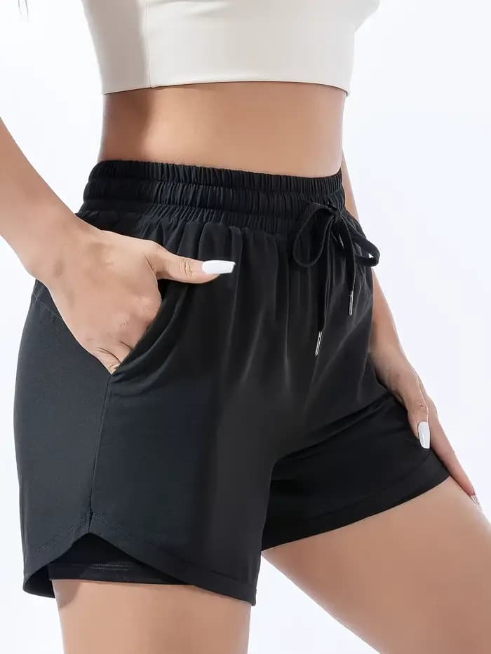 Shorts de sport pour femmes, séchage rapide, taille haute, effet push-up, 2-en-1, pour la course, l'entraînement et le yoga