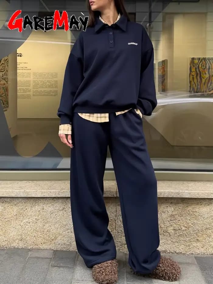 Ensemble de survêtement printanier pour femme avec pantalon large, blanc, oversize, deux pièces, classique, pour femme 2026