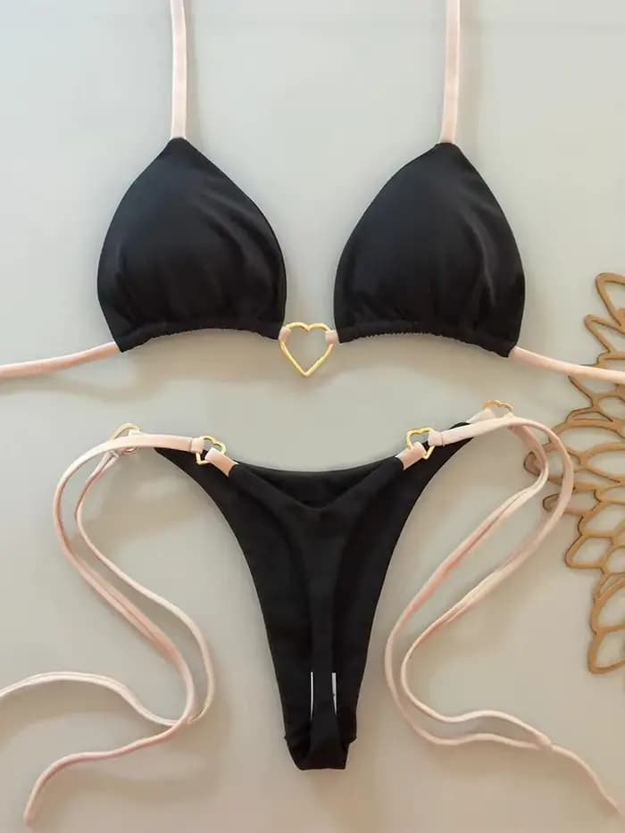 Ensemble Bikini Sexy taille basse pour femmes, maillot de bain d'été de couleur unie avec haut rembourré pour les vacances à la plage