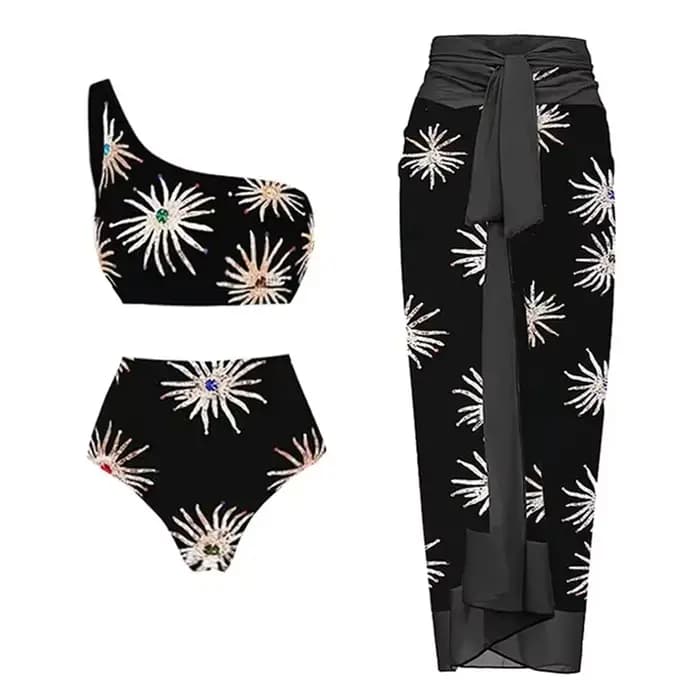 Maillot de bain une pièce à paillettes et jupe