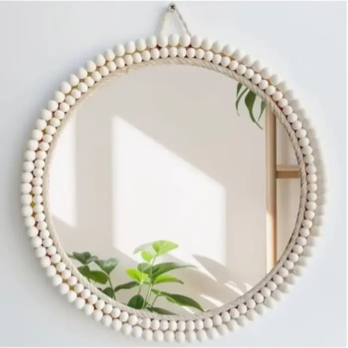 Miroir cosmétique artisanal nordique décoré de perles en bois, forme de pétale, pour commode, salon, porche, salle de bain