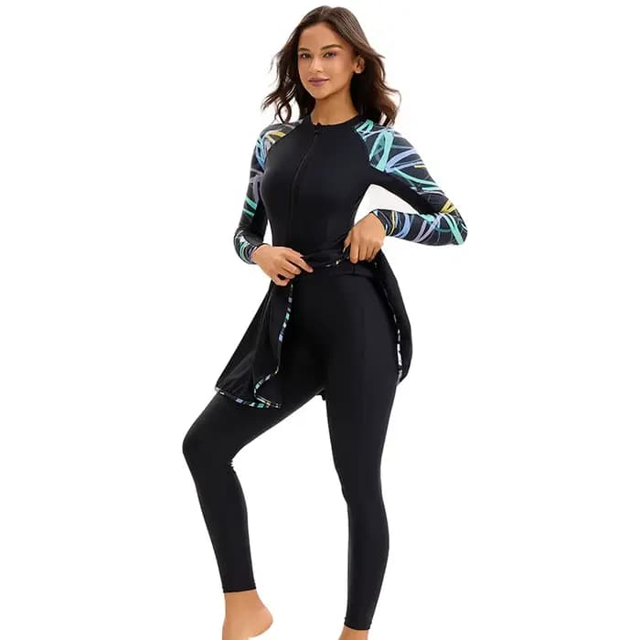 Maillots de bain islamiques à manches longues pour femmes, une pièce musulmane modeste | Maillot de bain Burkini à couverture complète, maillot de bain solide