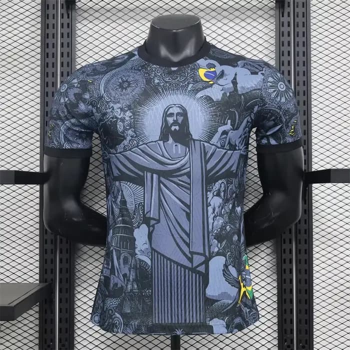 Maillot de football d'entraînement d'été Brésil édition spéciale Jesus noir pour adultes et enfants, ensemble t-shirt séchage rapide pour activités extérieures