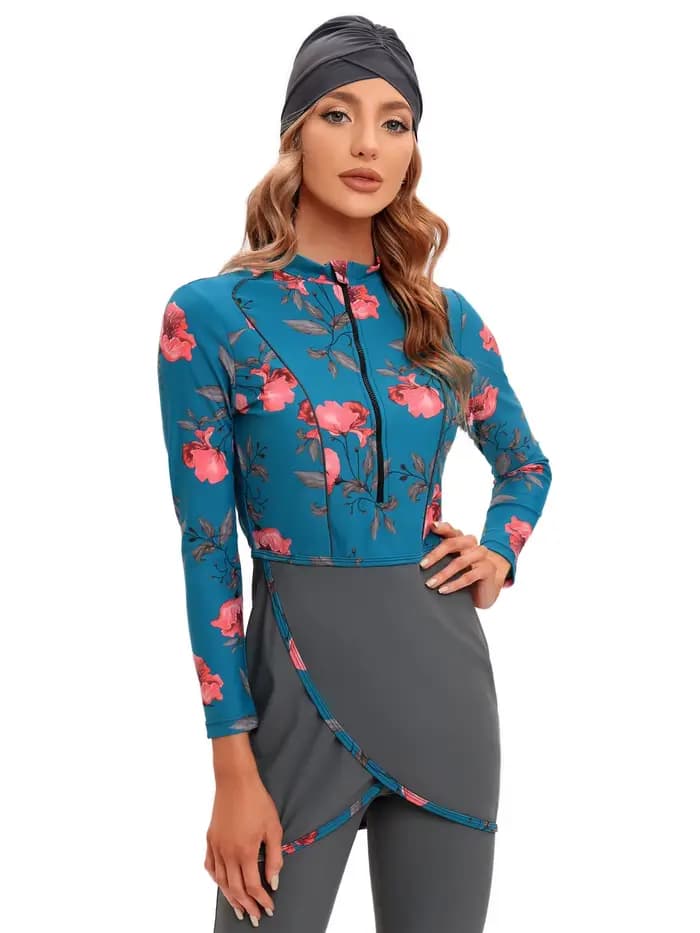 Maillot de bain musulman femmes modeste manches longues maillot de bain 3 pièces Burkinis islamique
