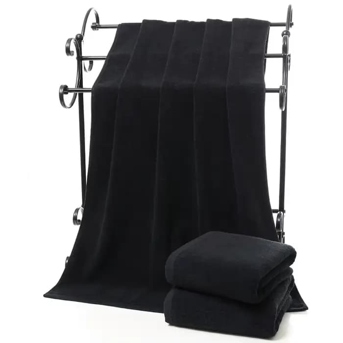 Noir grande serviette de bain coton épais douche visage serviettes maison salle