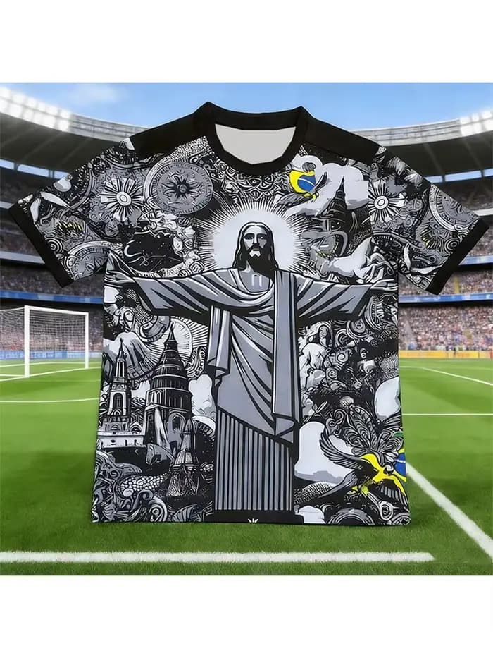 Maillot de football d'entraînement d'été Brésil édition spéciale Jesus noir pour adultes et enfants, ensemble t-shirt séchage rapide pour activités extérieures