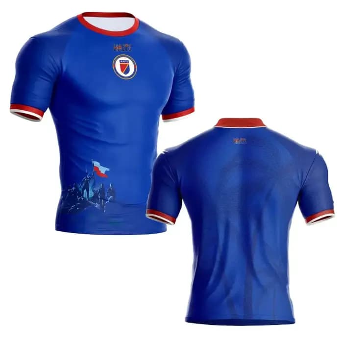 Maillot de football unisexe respirant à manches courtes avec silhouette patriotique de palmier d'Haïti, imprimé 3D intégral, pour sports d'été en extérieur