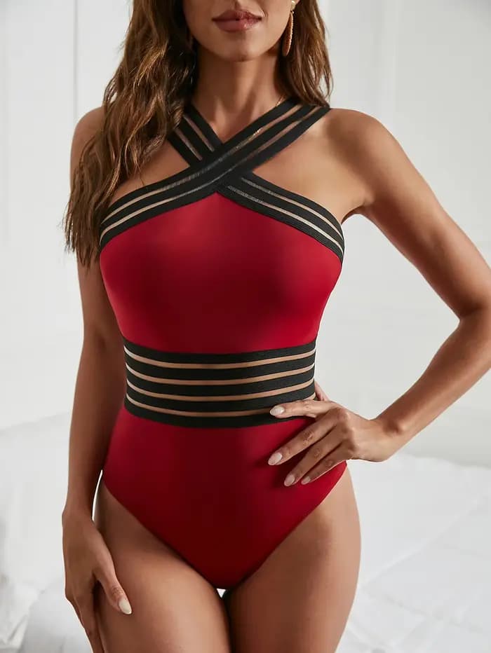 2024 femmes une pièce maillot de bain sexy maille épissage maillots