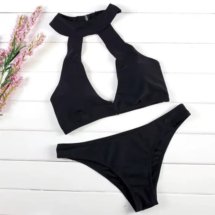 Femmes maillot de bain Bikini ensemble licou évider maillots