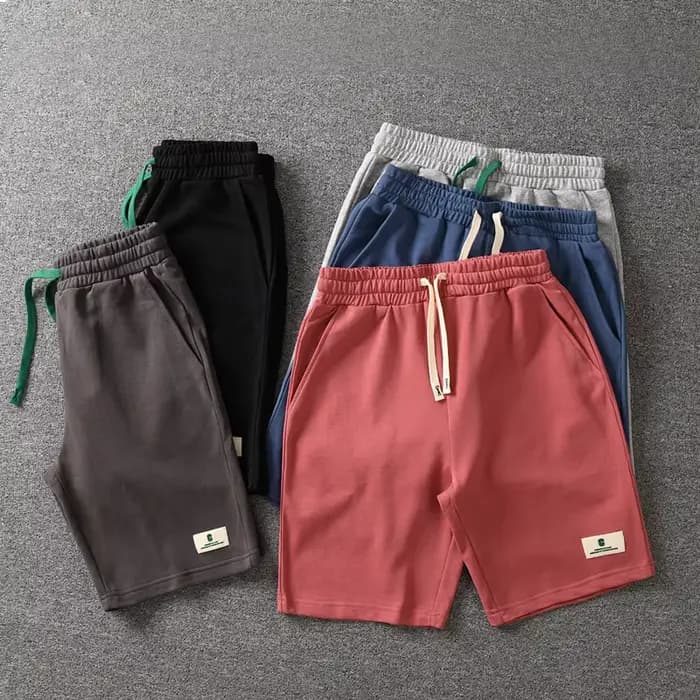 Short d'été rétro américain en éponge blanc pour homme, mode masculine délavée, taille élastique, proximité, wstring, sport, pantalon décontracté 5 points