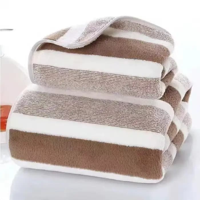 Titre optimisé : serviette de bain en polaire corail épaisse – Rayure large et douce et absorbante