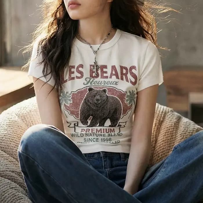 T-shirt court Maden pour femme, coupe ajustée, imprimé rétro magazine, séchage rapide, respirant, manches courtes, décontracté, été, usage quotidien