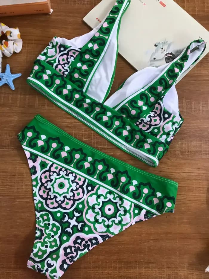 Vert S - XL col en V profond Bikini femmes maillots de bain femme maillot de bain deux pièces Bikini ensemble taille haute baigneur maillot de bain bain 2025