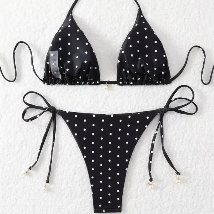 Ensemble Bikini sexy noir et blanc à pois