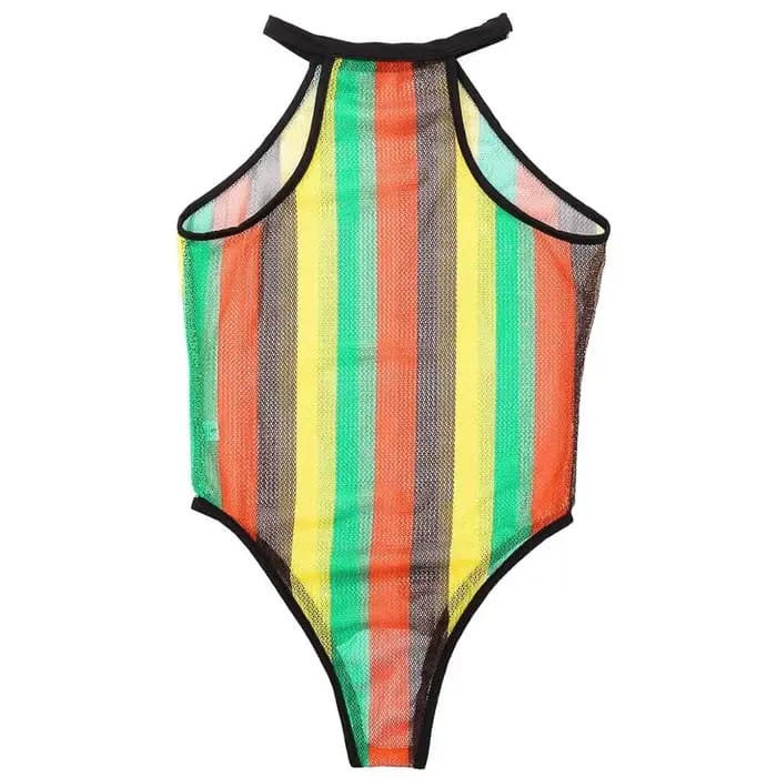 Maillots de bain pour femmes Rave arc-en-ciel rayé résille