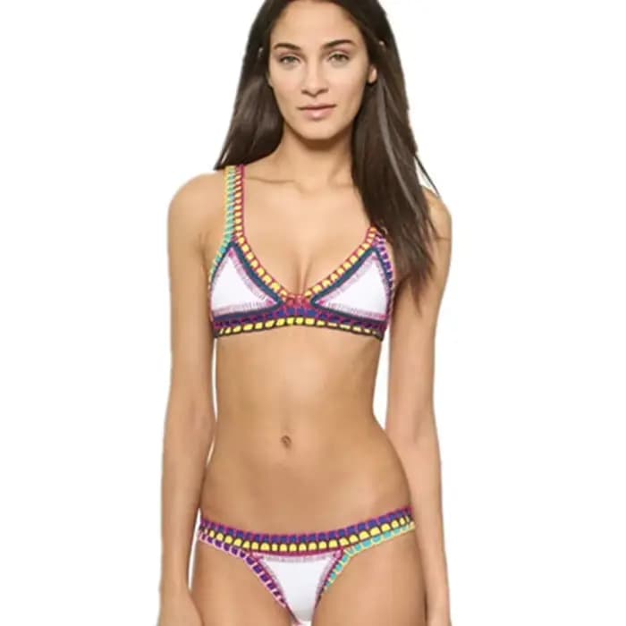 Maillot de bain réversible tricoté à la main pour femme, ensemble deux pièces, sexy, taille basse, pour la plage