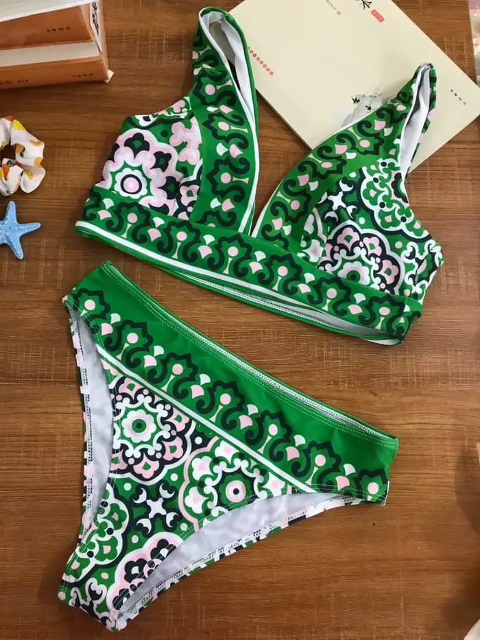 Vert S - XL col en V profond Bikini femmes maillots de bain femme maillot de bain deux pièces Bikini ensemble taille haute baigneur maillot de bain bain 2025