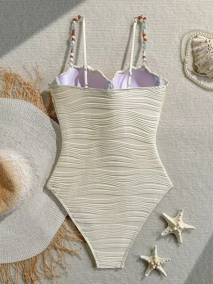 Maillot de bain une pièce femme froncé à armatures et perles