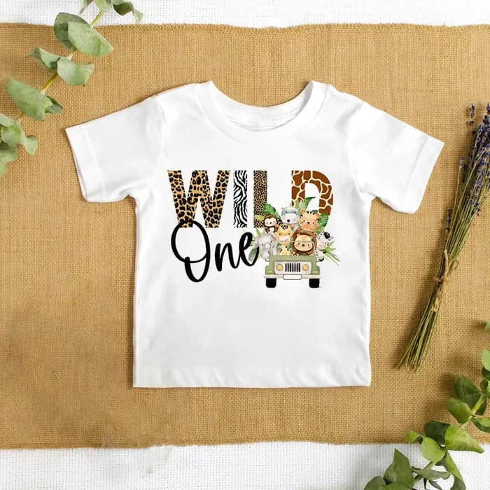 Chemise d'anniversaire pour enfants, imprimé d'animaux Wild One Safari, T-Shirt pour garçons et filles, tenues de fête d'anniversaire sauvage, vêtements à manches courtes pour tout-petits