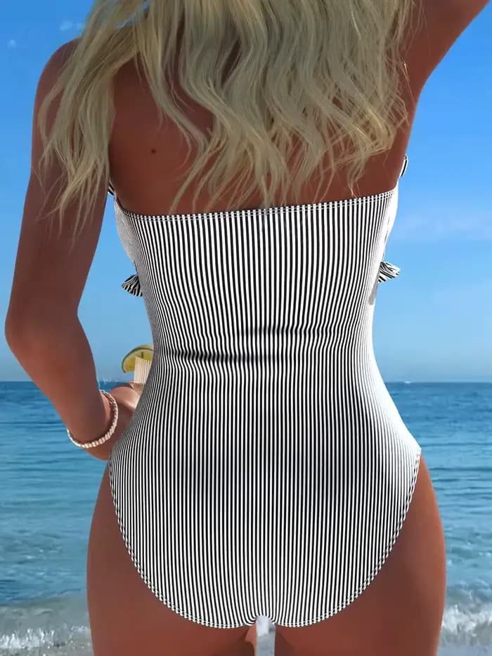 Maillot de bain une pièce sexy à rayures et volants 2026 pour femme