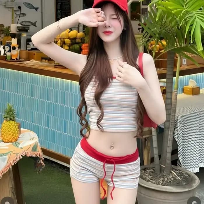 Ensemble Bikini rayé de Style coréen pour femmes