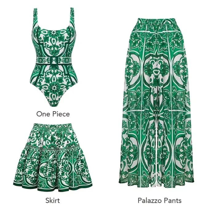 FLAXMAKER Vintage motif imprimé une pièce maillot de bain et pantalon ou jupe femmes