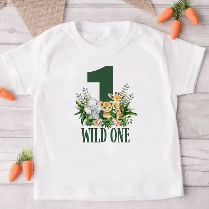 Chemise d'anniversaire pour enfants, imprimé d'animaux Wild One Safari, T-Shirt pour garçons et filles, tenues de fête d'anniversaire sauvage, vêtements à manches courtes pour tout-petits