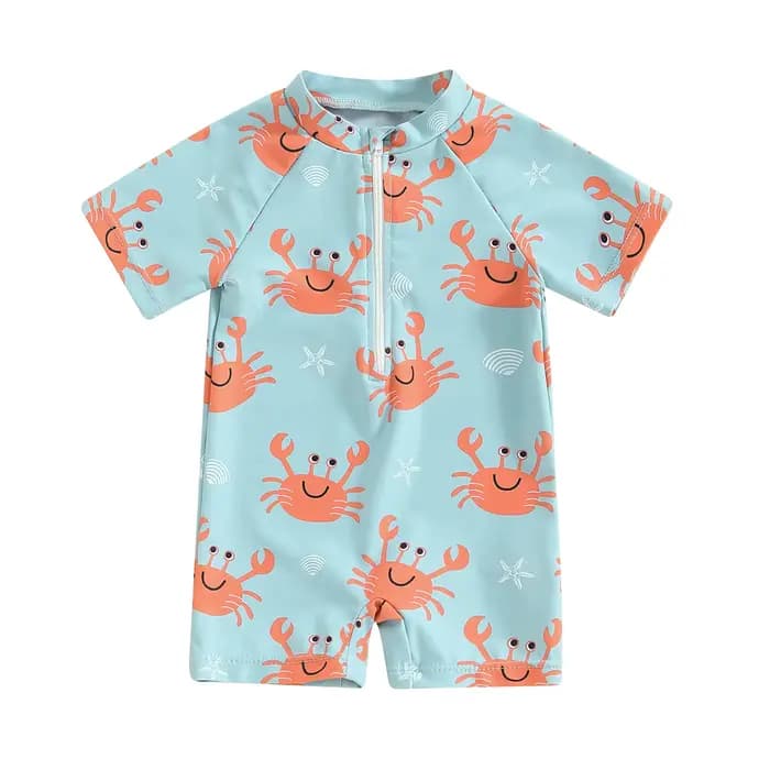 Maillot de bain à manches courtes pour bébé garçon, vêtements de plage pour tout-petits, imprimé arbre mignon, barboteuse à fermeture éclair, maillots de bain trempés pour garçons