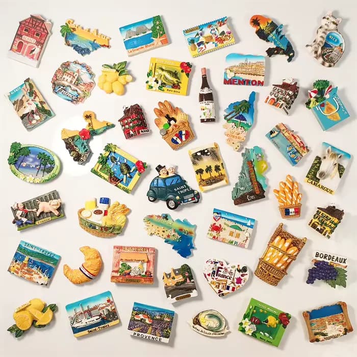 France,Provence,Strasbourg,Saint Tropez, baie d'Akaxiong, baguette, huîtres, île, stéréoscopique 3D, peinture en résine, aimants de réfrigérateur