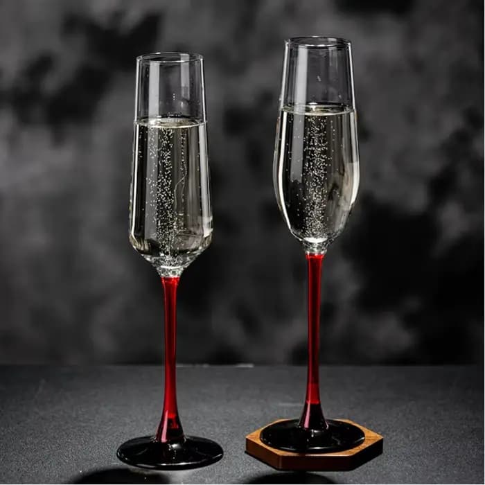Verres à champagne de luxe légers de style français, gobelet en verre de grande valeur, verre à vin mousseux de Rotterdam, tige rouge, outils de fête standardisés