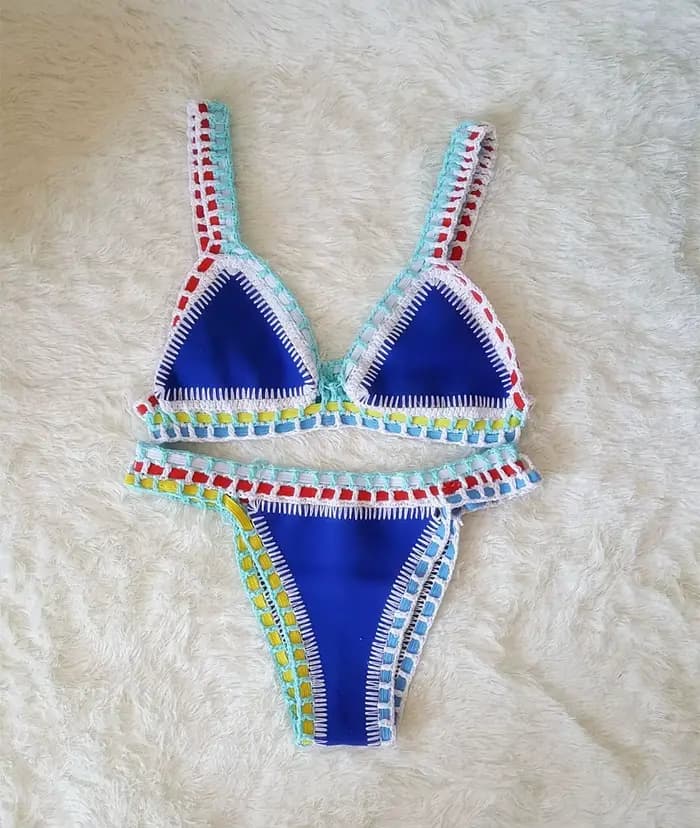 Maillot de bain réversible tricoté à la main pour femme, ensemble deux pièces, sexy, taille basse, pour la plage