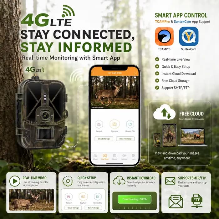 Caméra de chasse 4G HD en direct HC-940PRO-AA, carte SIM intégrée, 120MP 4K, application sans fil et stockage cloud, étanche IP66