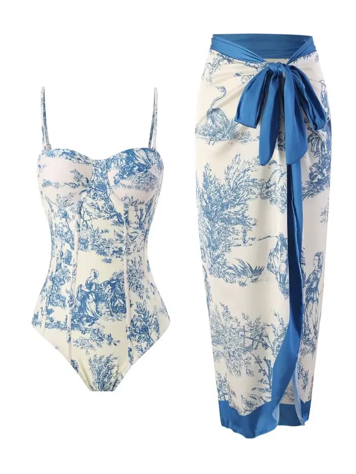 Strppy imprimé maillot de bain une pièce avec robe de plage 2025 femmes Sexy Push Up maillots