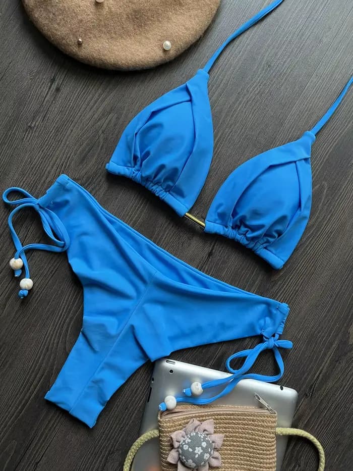 Été brésilien Bikini ensemble femmes Sexy haut bandeau string bas 2 pièces ensemble maillot de bain push-up à lacets maillot de bain maillots de bain