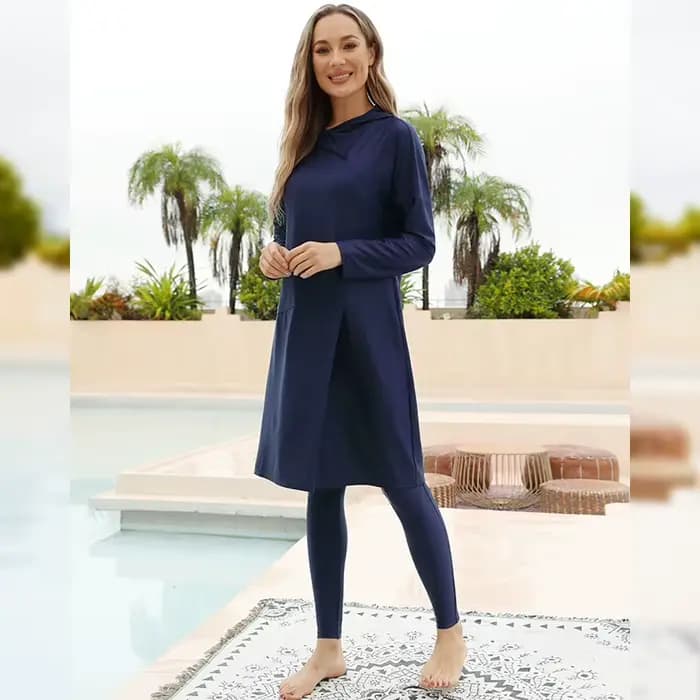 Maillot de bain musulman pour femmes, burkini modeste, patchwork, hijab, manches longues, maillot de bain sportif 3 pièces, burkinis islamiques