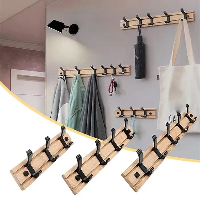 Porte-manteau mural en bois à 3/4/5 crochets, organisateur de rail pour chapeaux et vêtements, idéal pour l'entrée, la salle de bain, la chambre et la cuisine