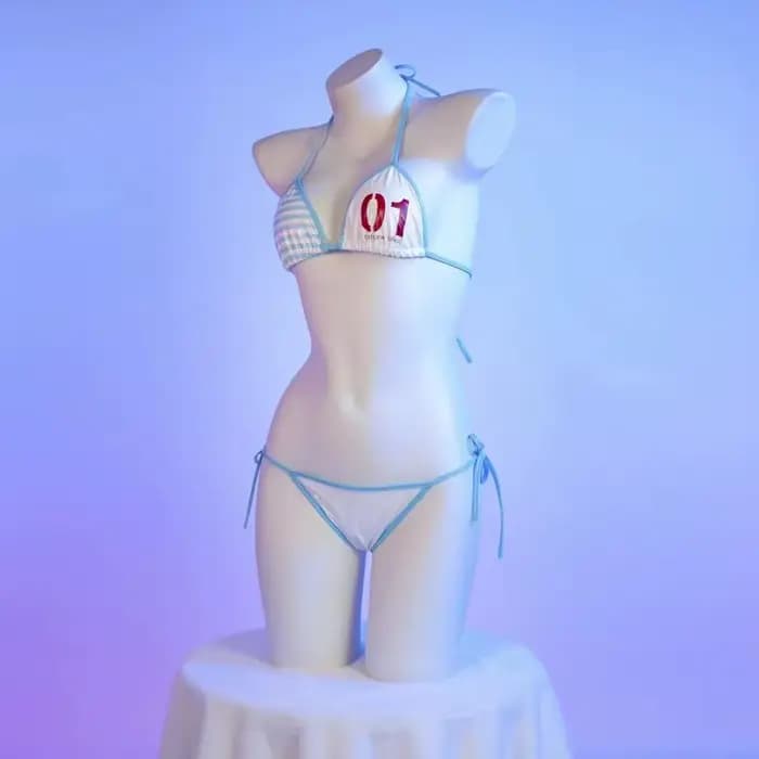 Tenue de cosplay anime japonaise mignonne pour fille, bikini en cuir, dos nu, mini-lingerie à bandes, maillot de bain, vêtements de nuit