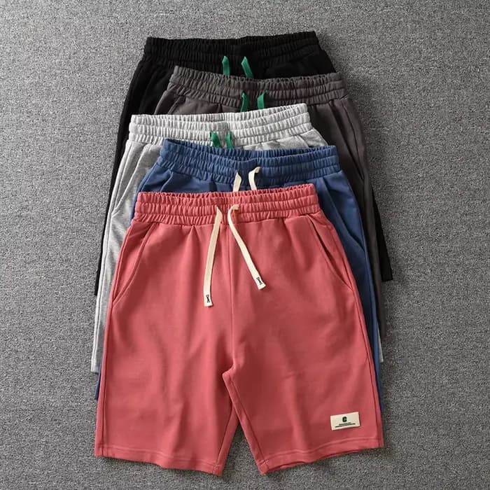 Short d'été rétro américain en éponge blanc pour homme, mode masculine délavée, taille élastique, proximité, wstring, sport, pantalon décontracté 5 points