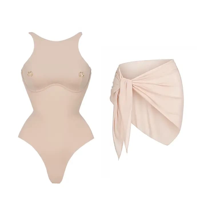 Maillot de bain sexy pour femme avec jupe, ensemble bikini, maillot de bain à coupe haute, tenue de plage, vêtements de villégiature, été, biquini
