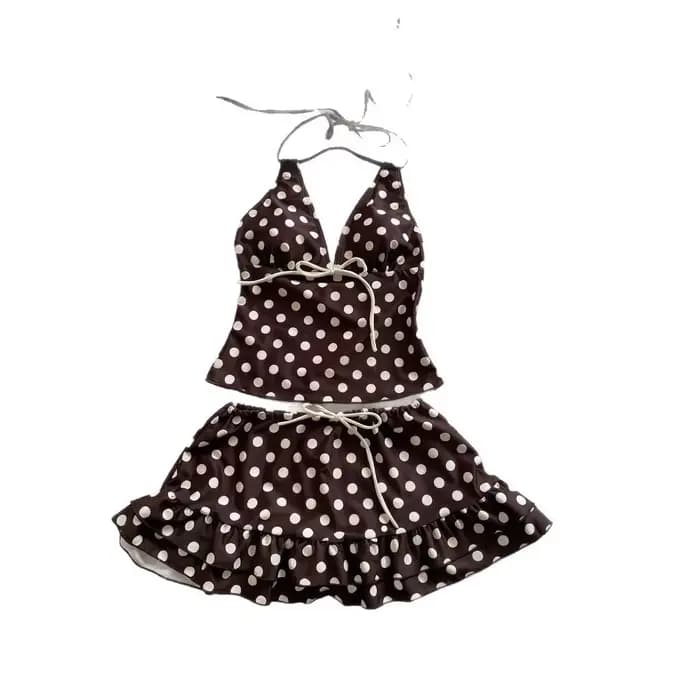 Maillot de bain deux pièces jupe pour femme 2026 - Bikini sexy haut de gamme à pois français style vacances doux Tankini