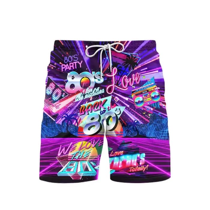 Short de plage imprimé 3D pour hommes, style des années 80, musique, fête, vêtements tendance vintage, hip hop, rue, sport, pantalon décontracté, nouveau, 2025