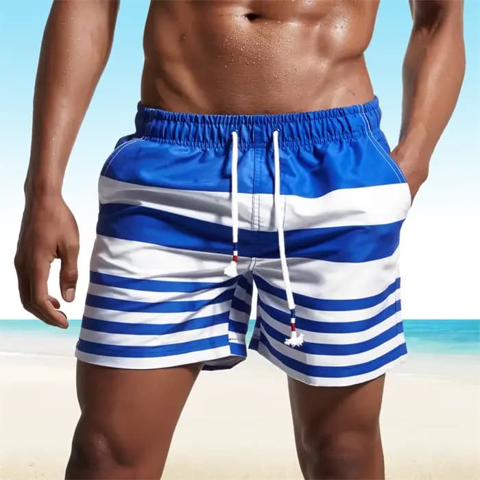 Short de plage à motif de rayures colorées pour hommes, maillot de bain imprimé en 3D, couture colorée, short de planche hawaïen d'été, pantalon court ample