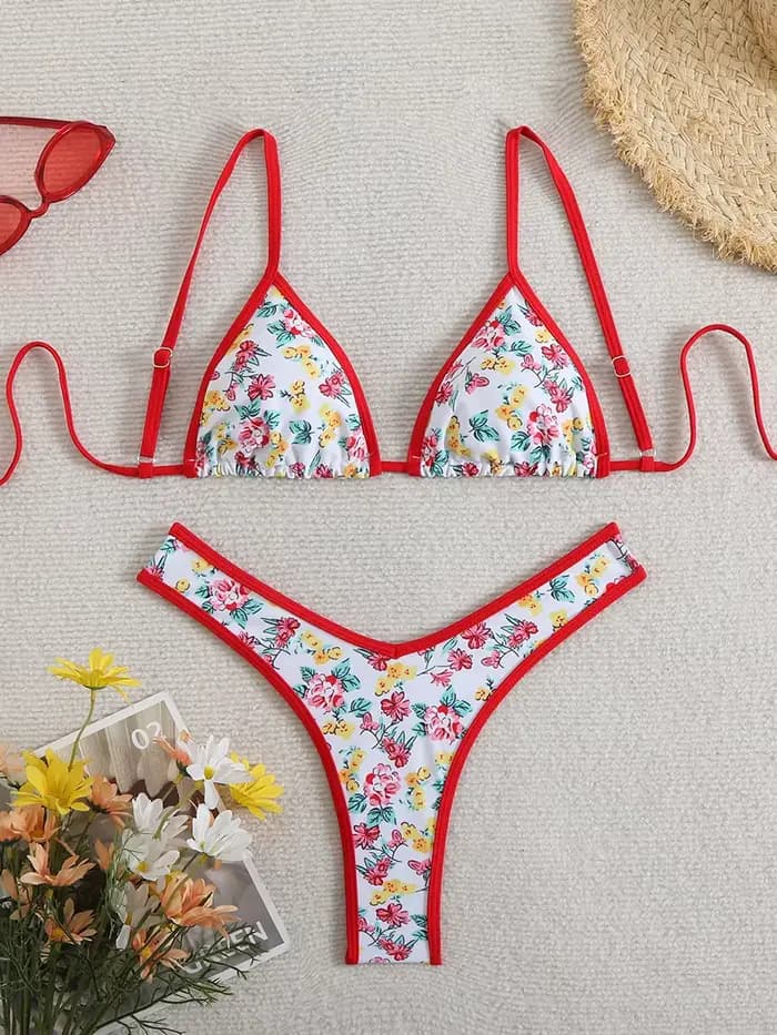 Maillot de bain deux pièces imprimé floral pour femmes